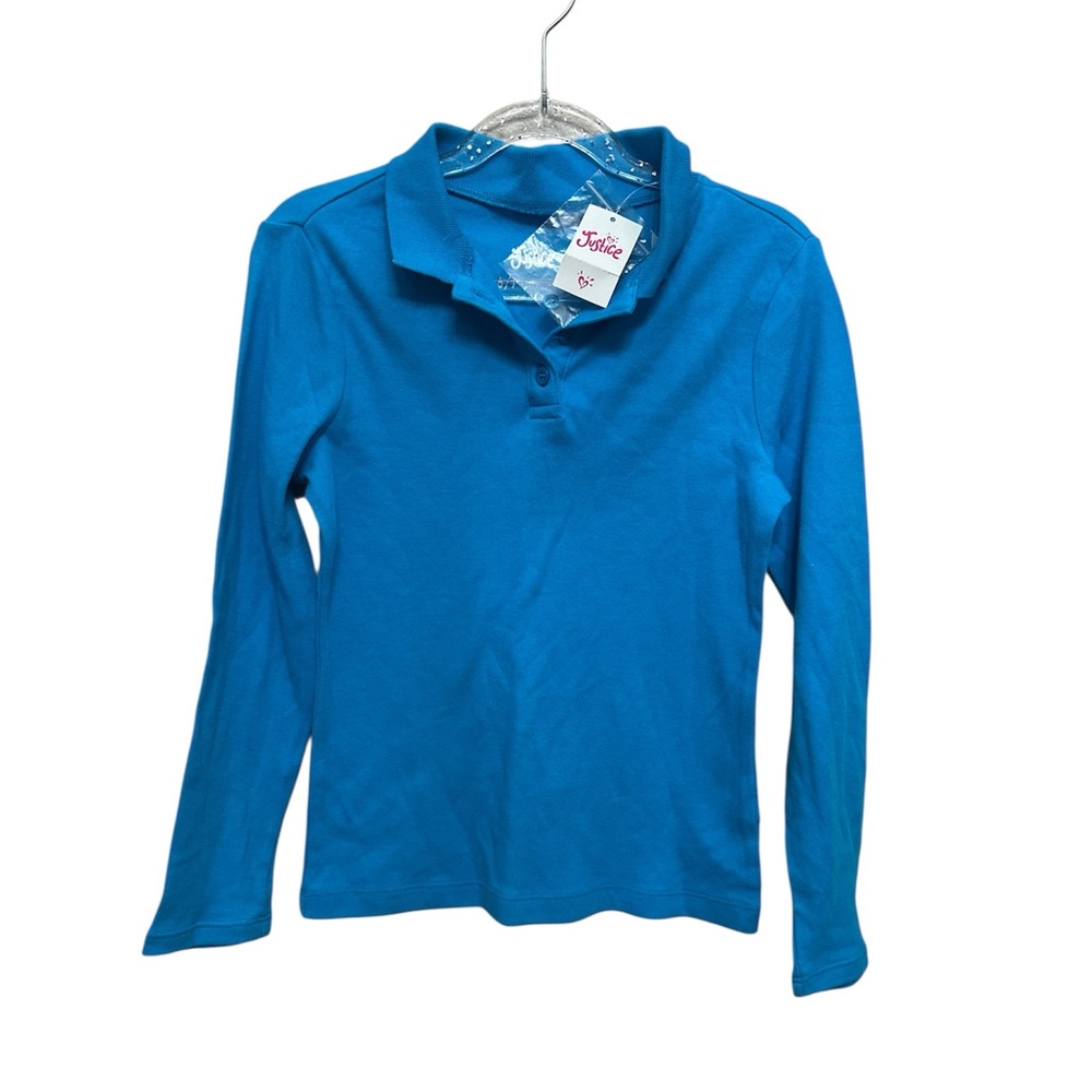 Justice Girl’s Blue Long Sleeve Knit Polo Shirt Size 6/7